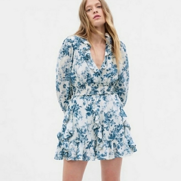 Gap x LoveShackFancy Blue Floral Ruffle Mini Dress Size Medium - Picture 7 of 7